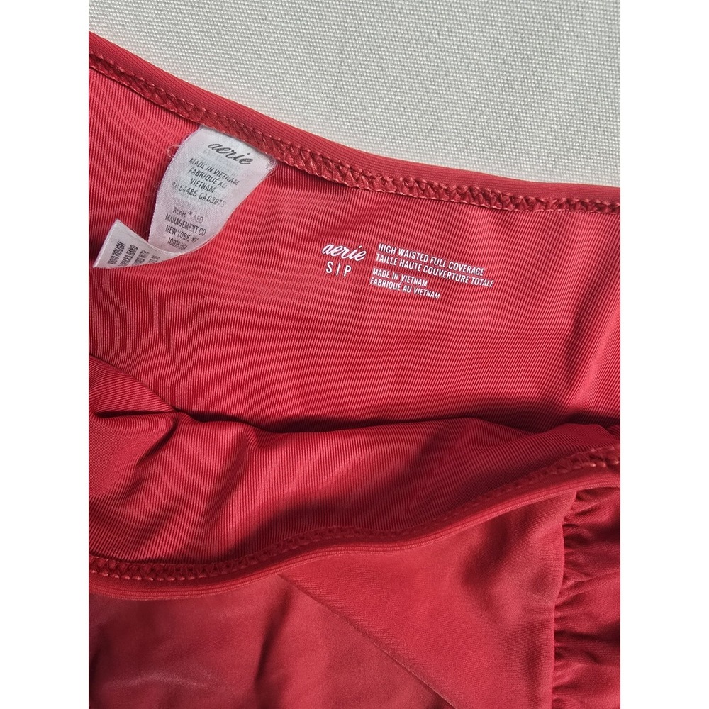 Aerie High Waisted Full Coverage Swim Set 2 Pieces Women Small Red - Picture 4 of 5